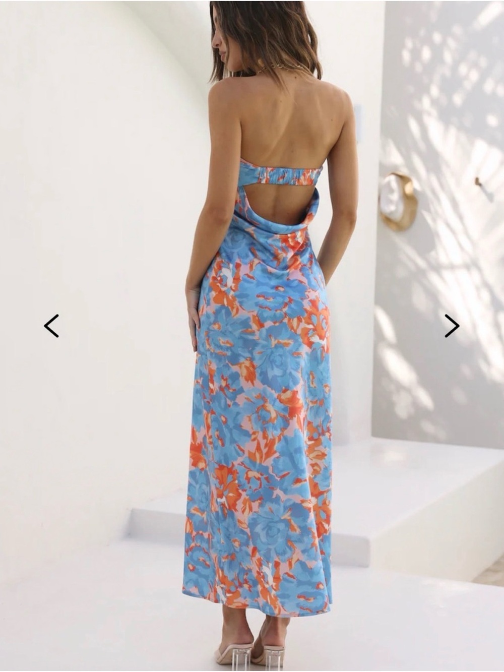Hello Molly Strapless Blue & Orange Floral Midi Dress - Picture 2 of 5